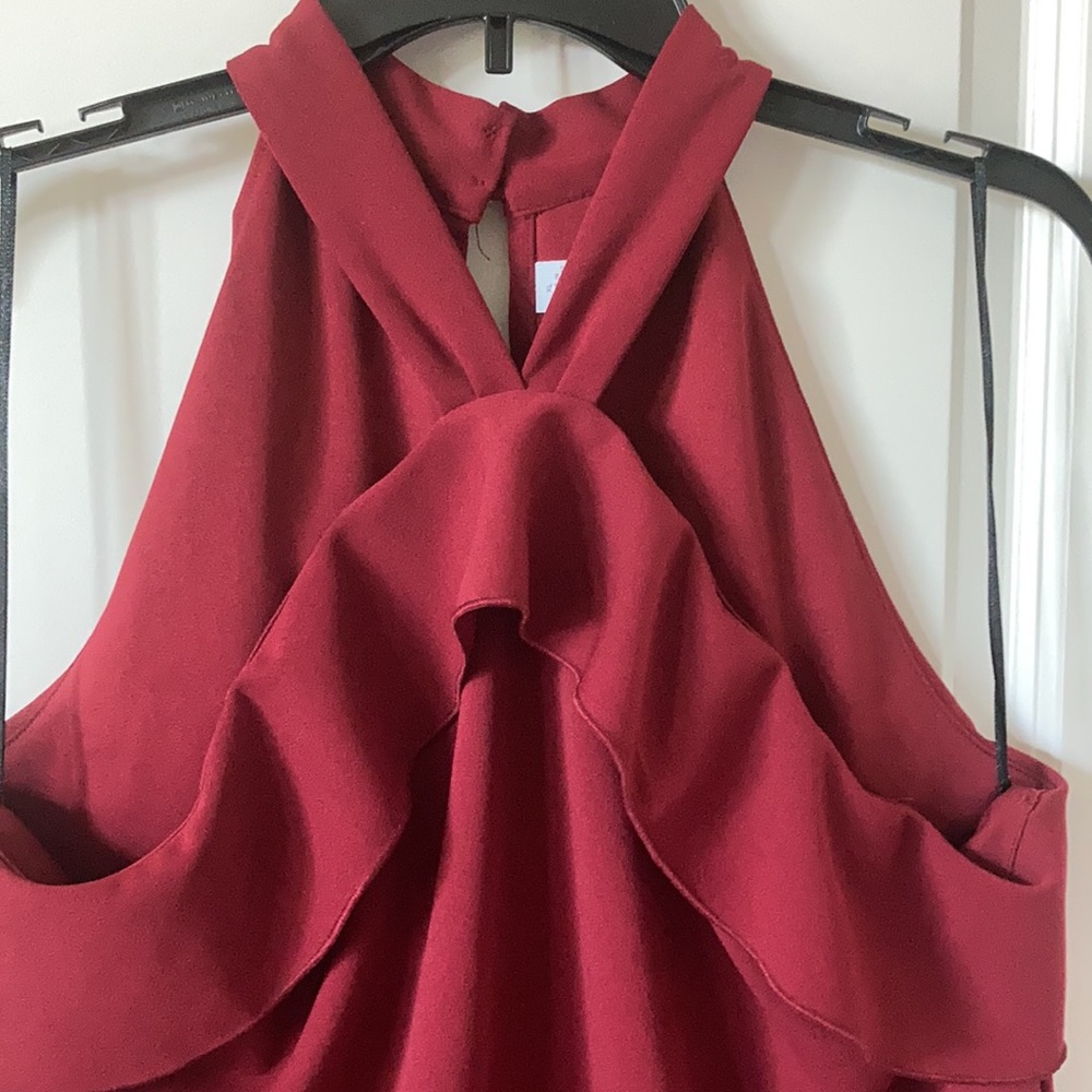 Cold-Shoulder Halter Blouse Burgundy